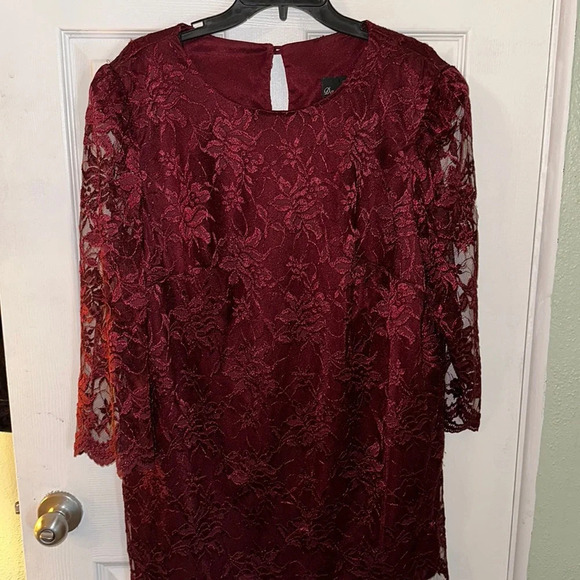 David Rose Vintage Burgundy 2 Piece Lace Suit with Skirt and Top Sz 16w - Picture 3 of 14